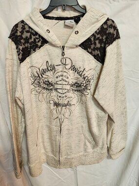 White Gray Washout Lace Harley-Davidson Zip Up Hoodie